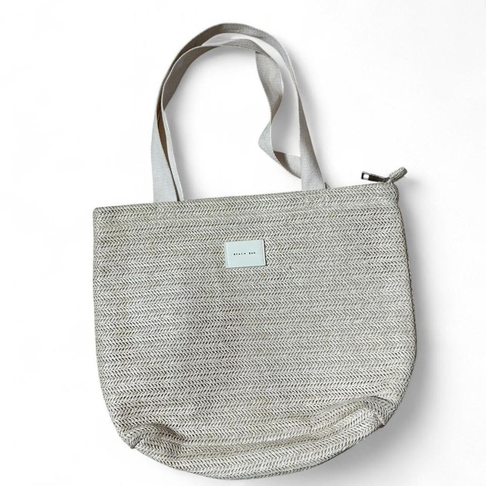 Woven‎ Beach Bag Tote Bag with Zipper Closure Neutral Color